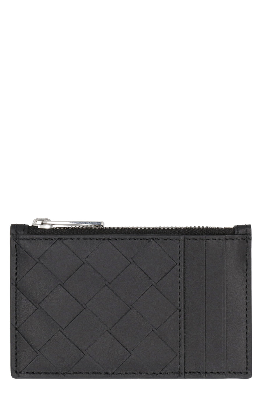 Bottega Veneta Intrecciato Woven Calfskin Card Case — Black Wallets & Cardholders