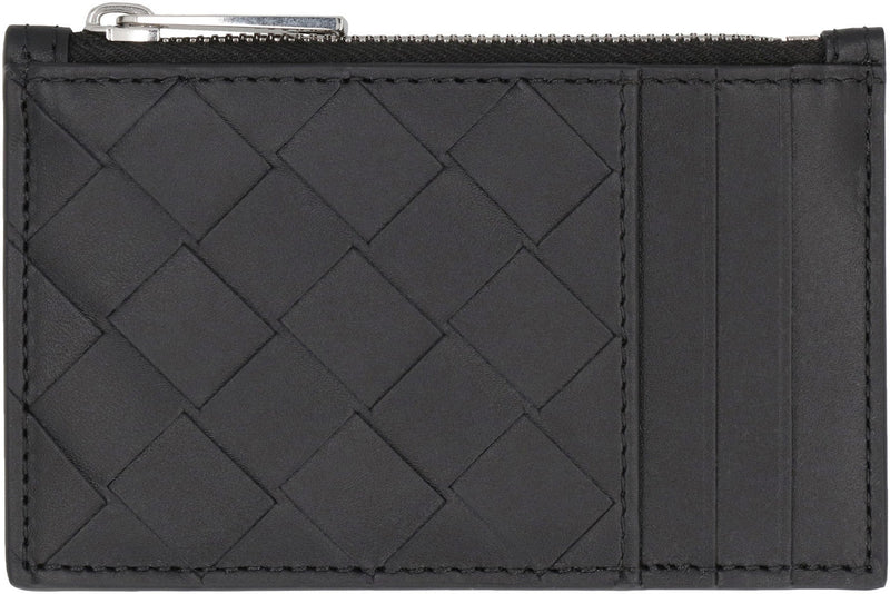 Bottega Veneta Intrecciato Woven Calfskin Card Case — Black Wallets & Cardholders