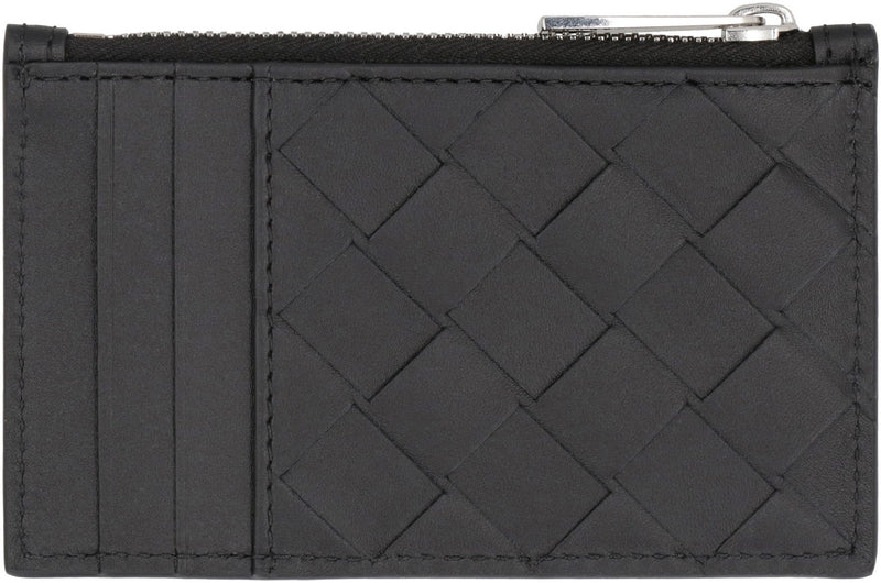 Bottega Veneta Intrecciato Woven Calfskin Card Case — Black Wallets & Cardholders