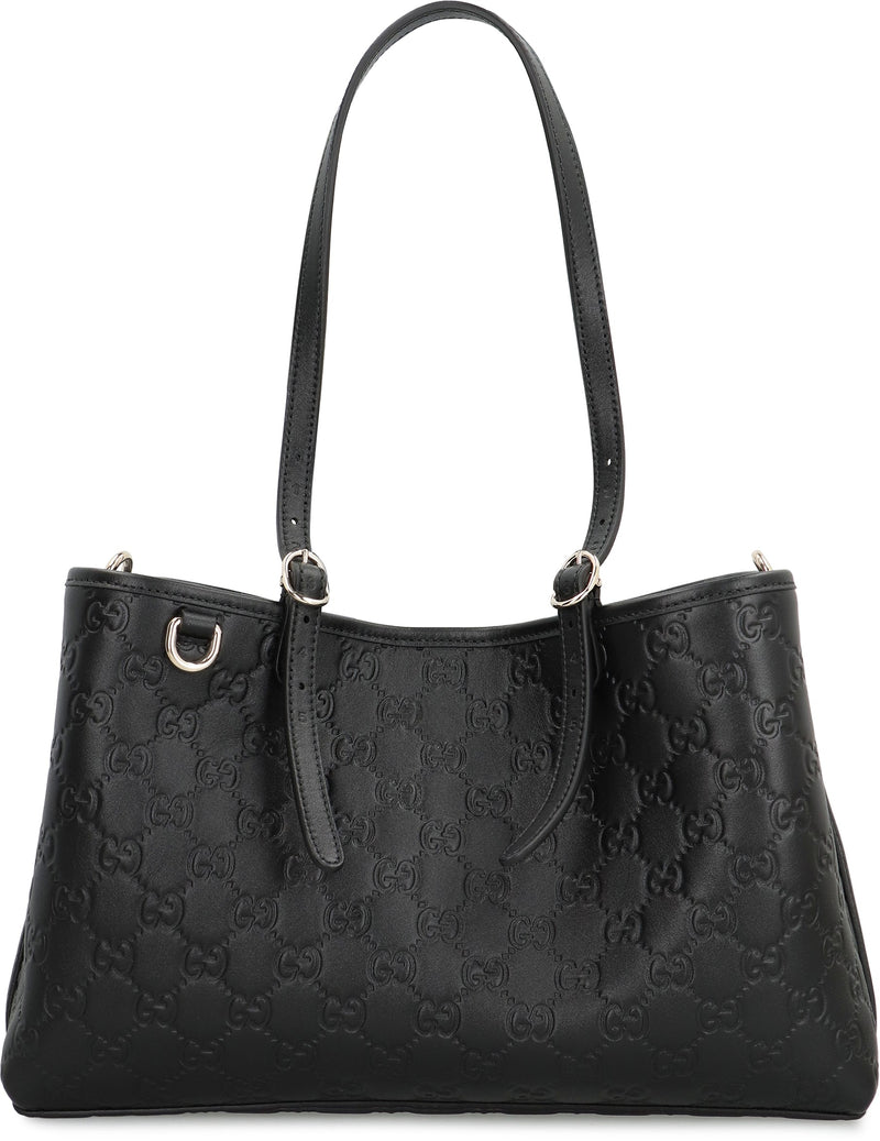 Gucci Gg Monogram Embossed Calfskin Shoulder Bag — Black