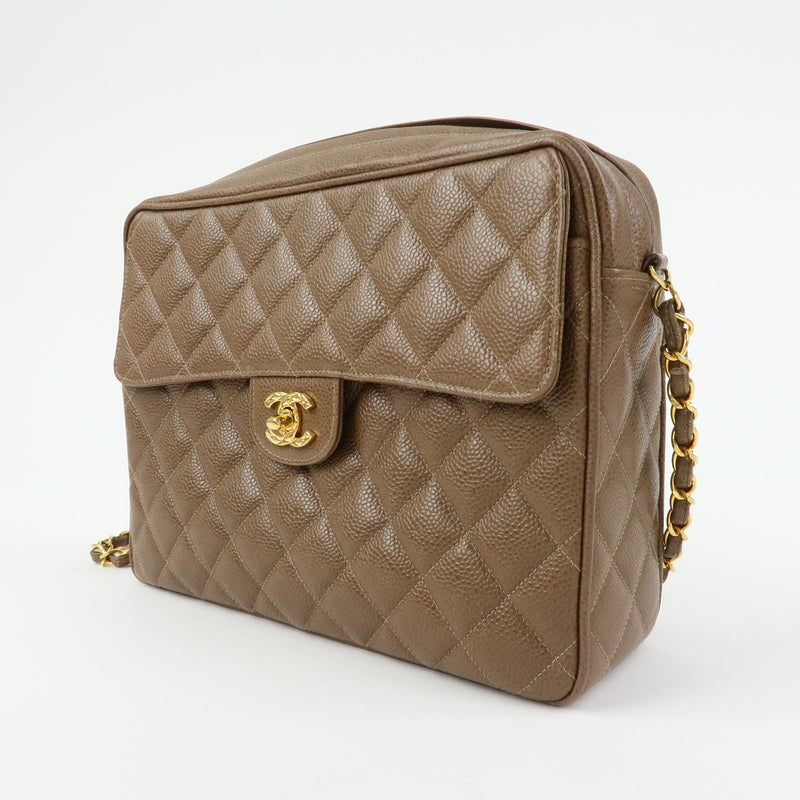 Chanel Vintage Front Pocket Camera Quilted Caviar Brown Leather Bag