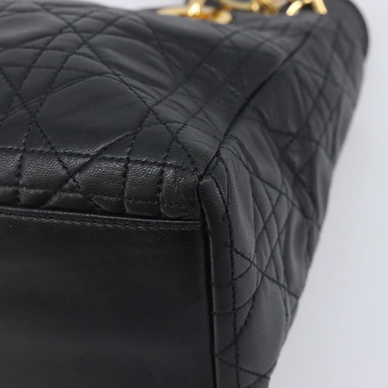 Christian Dior Vintage Lady Cannage Quilt Lambskin Black Leather Bag