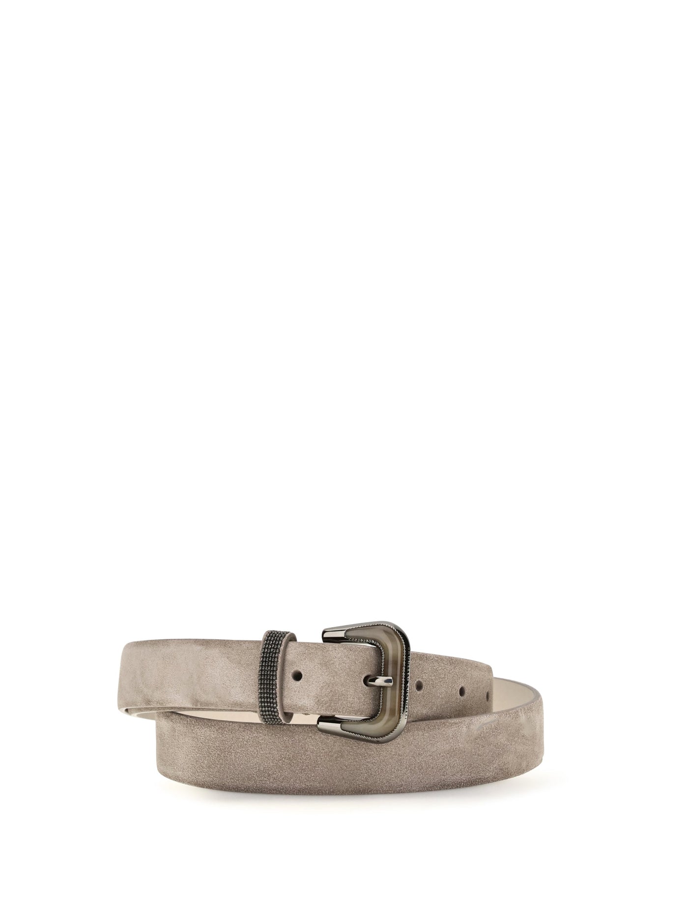 Brunello Cucinelli Suede With Shiny Monili Loop Belt — Beige Calf Leather Bos Taurus
