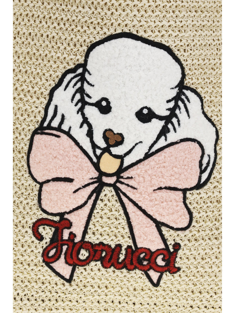Fiorucci Poodle-Embroidered Raffia Tote Bag — Beige Paper