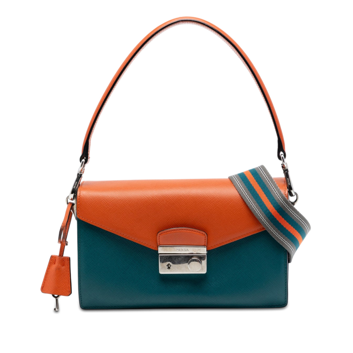 Bicolor Saffiano Lux Sound Lock Satchel - Image 1