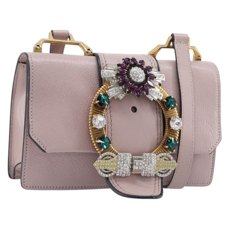 Miu Miu Madras Crystal Flap Leather Pink Bag
