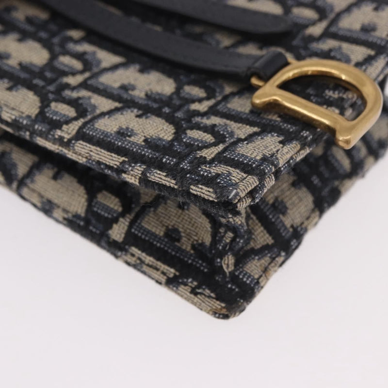 Christian Dior Vertical Saddle Chain Oblique Canvas Navy Bag
