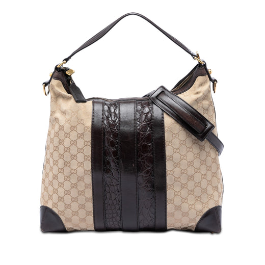 GG Canvas and Crocodile Embossed Calfskin Secret Satchel - Image 1