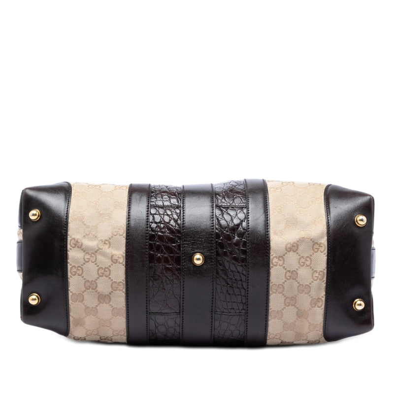GG Canvas and Crocodile Embossed Calfskin Secret Satchel - Image 3