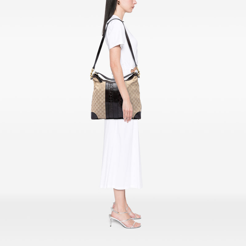 GG Canvas and Crocodile Embossed Calfskin Secret Satchel - Image 5