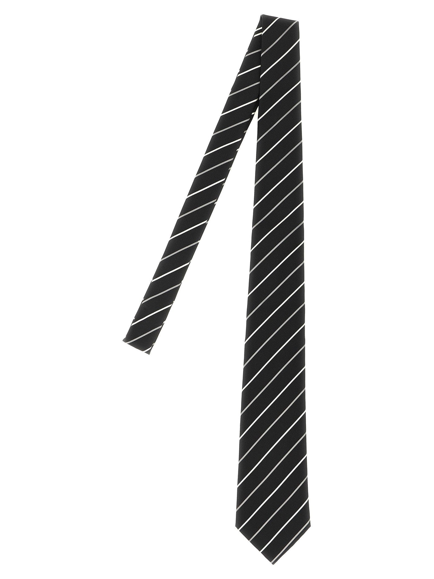 Saint Laurent Diagonal Striped Jacquard Silk Necktie — Black Neckties
