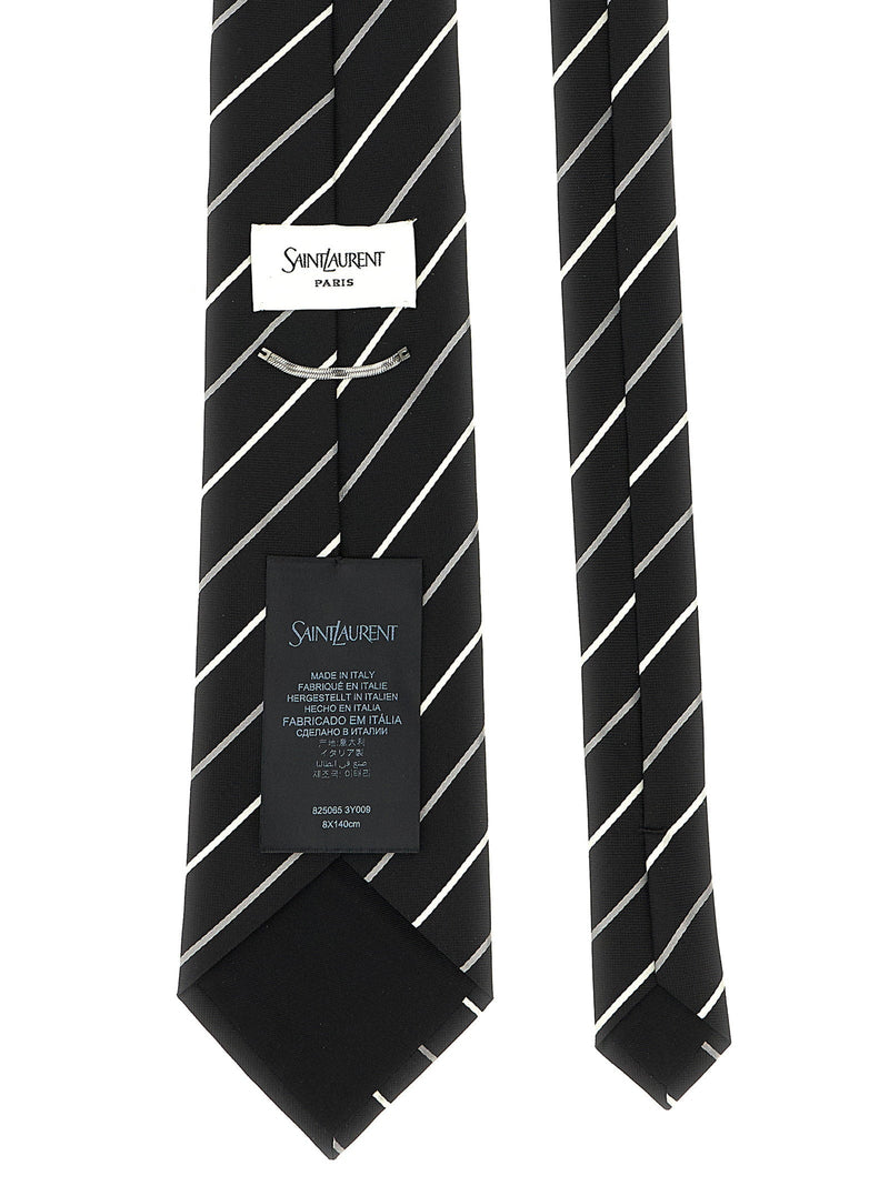 Saint Laurent Diagonal Striped Jacquard Silk Necktie — Black Neckties