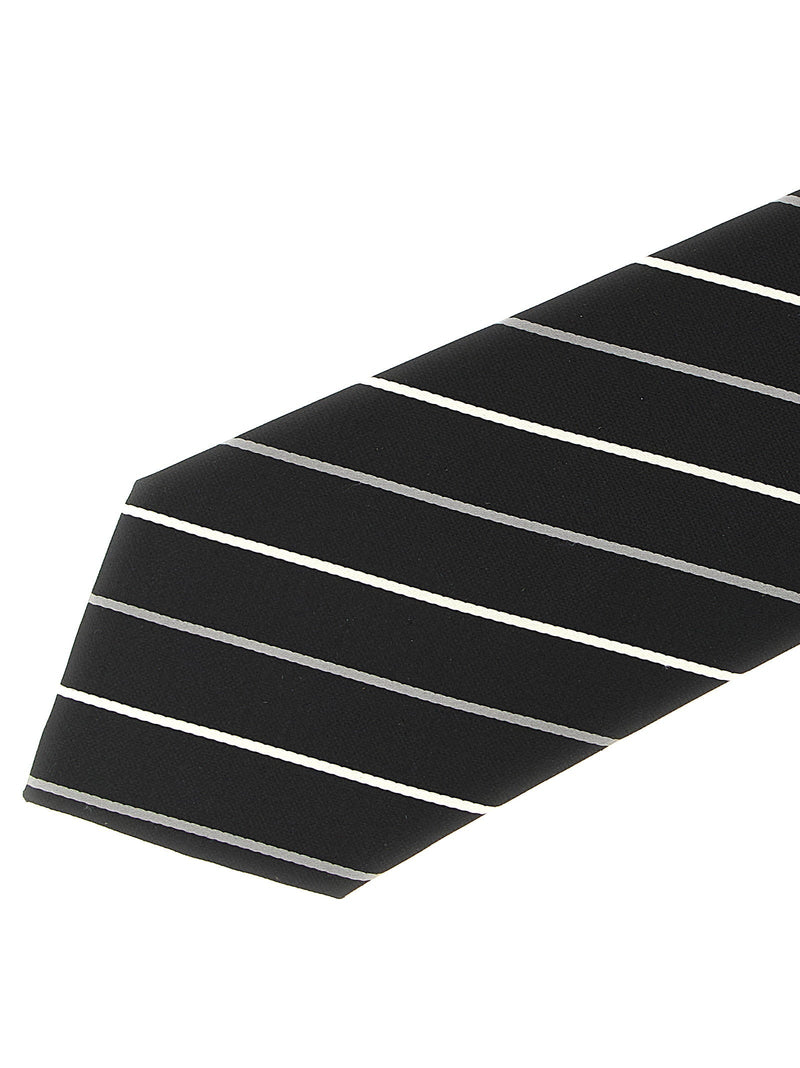 Saint Laurent Diagonal Striped Jacquard Silk Necktie — Black Neckties