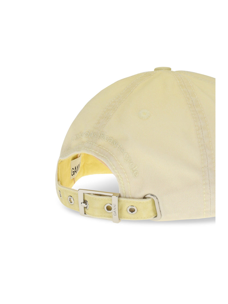 Ganni B3020237 Cotton Logo Baseball Cap — Beige Caps