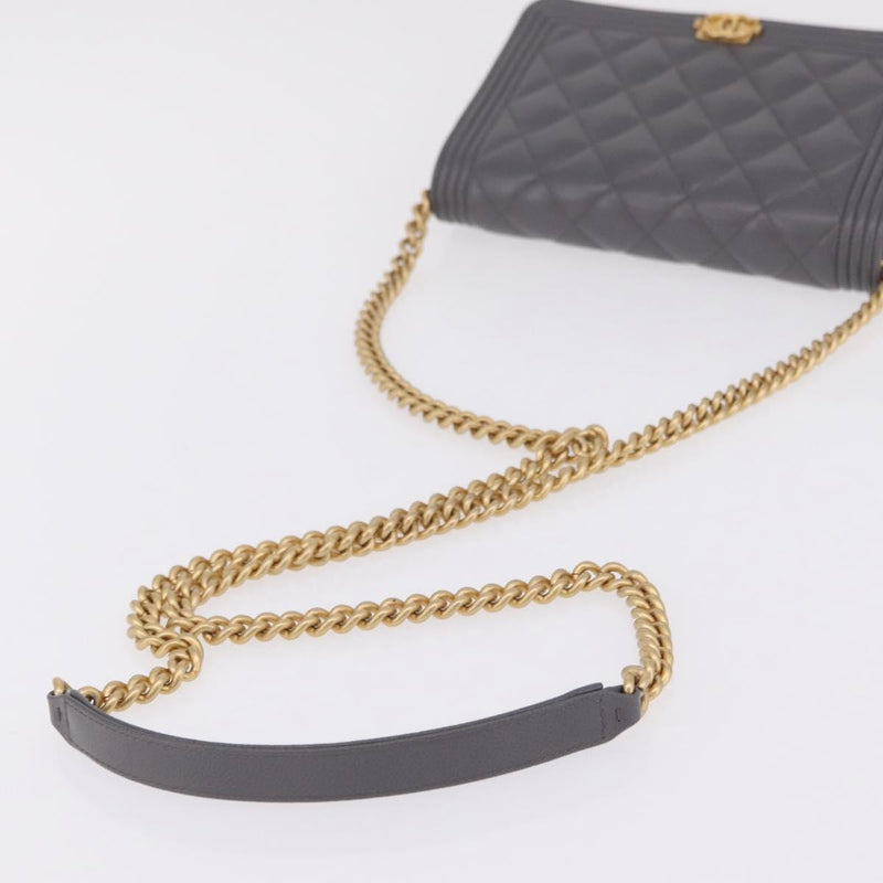 Chanel Boy Wallet On Chain Quilted Caviar Gray Leather Bag