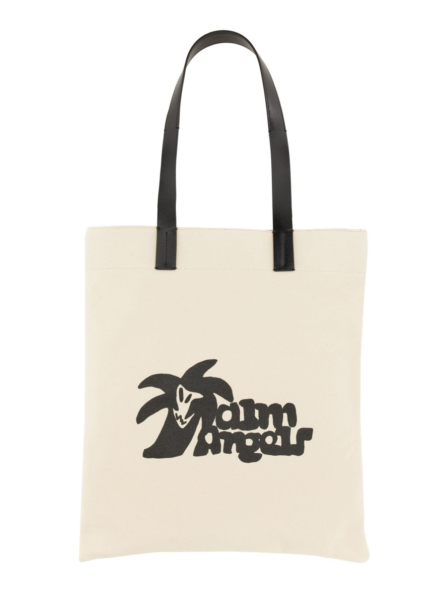 Palm Angels Logo-Print Cotton Canvas Shoulder Bag — White