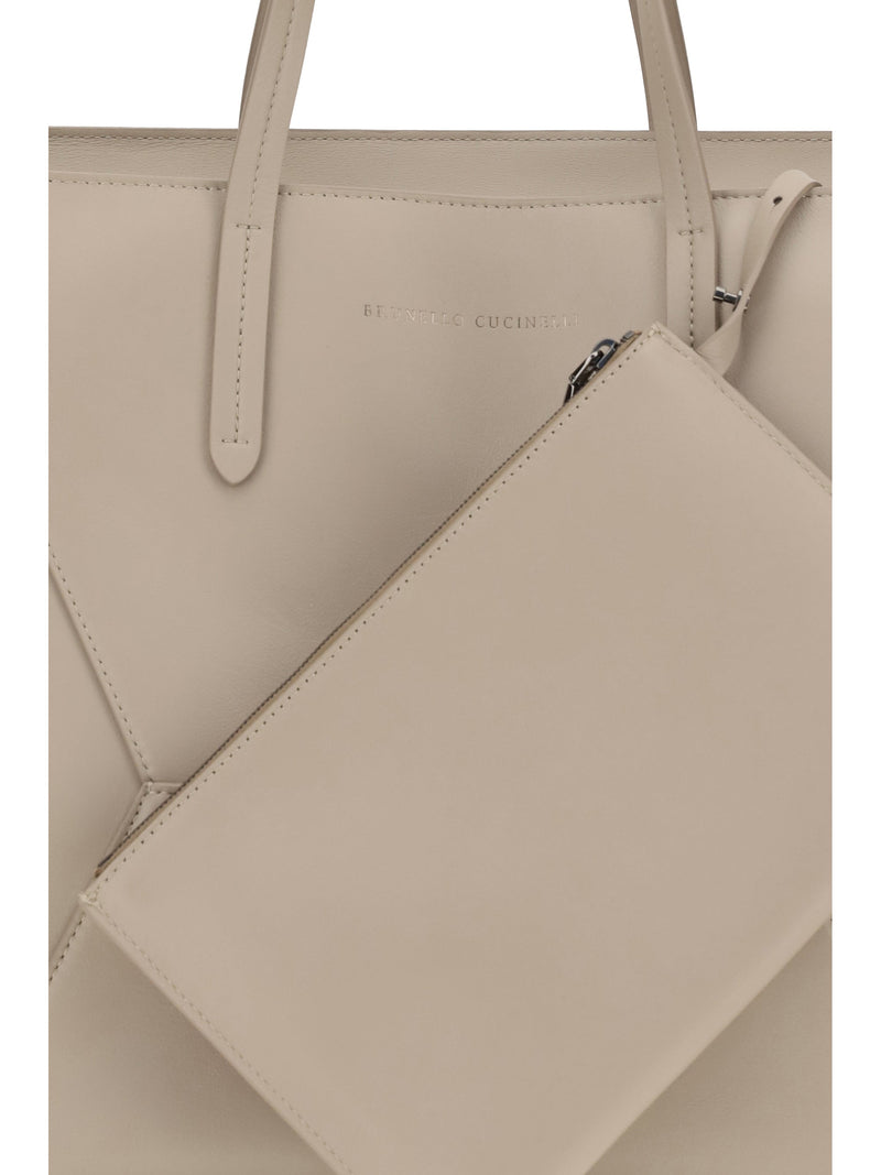 Brunello Cucinelli Calf Leather Tote Bag — Beige Bos Taurus
