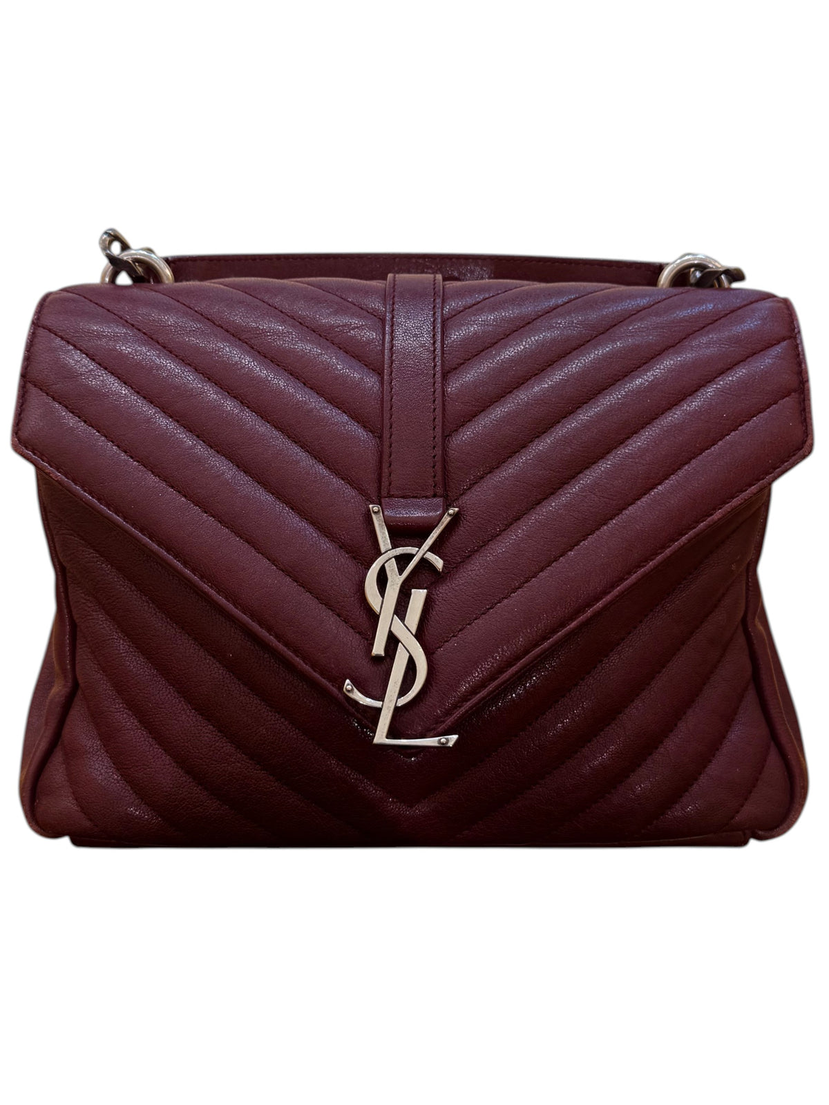 Saint Laurent Classic Monogram College Matelasse Chevron Leather Burgundy Bag