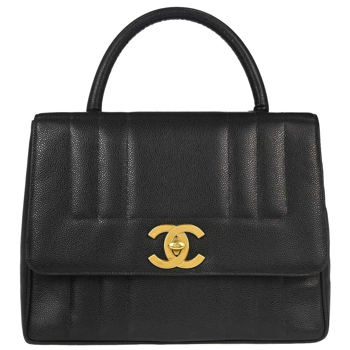 Chanel Vintage Top Handle Vertical Quilt Caviar Black Calfskin Bag