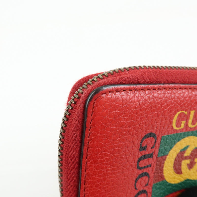 Gucci Logo Zip Card Case Printed Leather Red Accessory