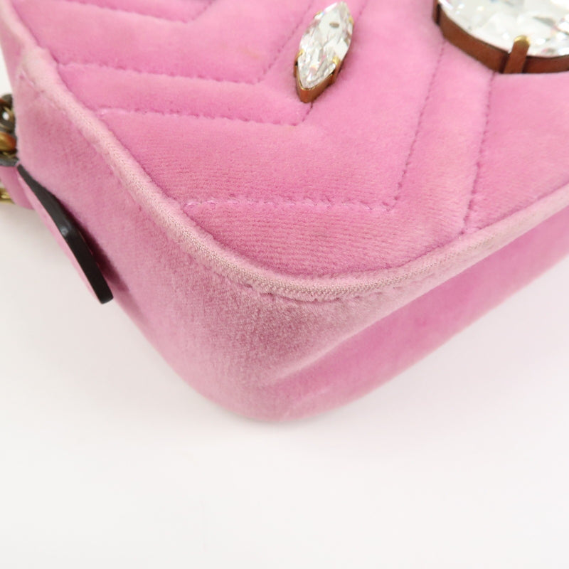 Gucci Gg Marmont Crystal Embellished Matelasse Velvet Pink Bag