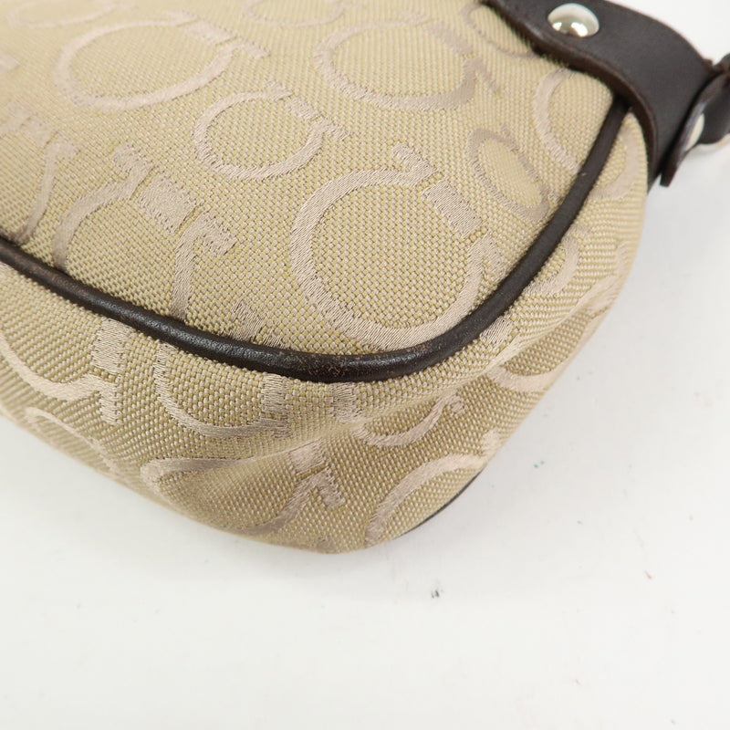 Salvatore Ferragamo Gancini Handle Leather Beige Canvas Bag