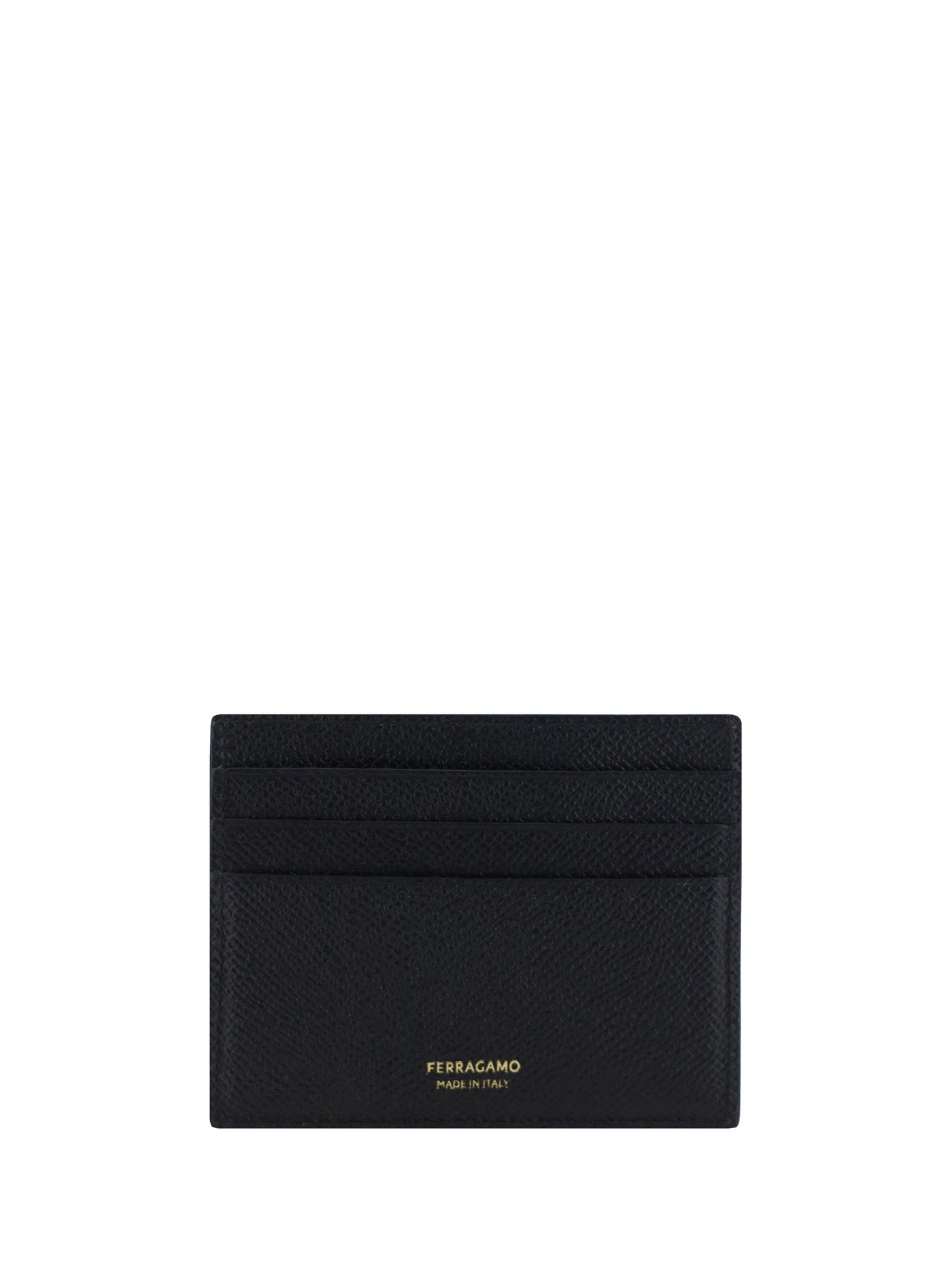 Ferragamo Hammered Calf Leather Card Case — Black Cases