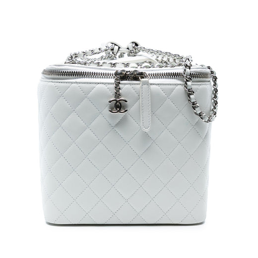 Large Quilted Lambskin Top Handle Jewelry Box With Chain - Image 1