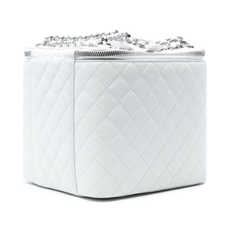 Large Quilted Lambskin Top Handle Jewelry Box With Chain - Image 2