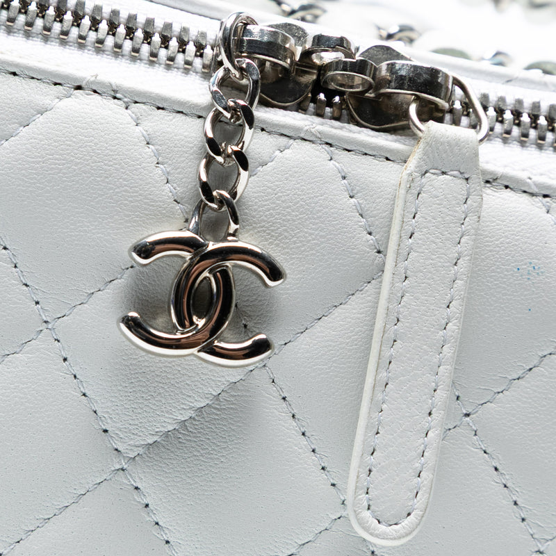 Large Quilted Lambskin Top Handle Jewelry Box With Chain - Image 6