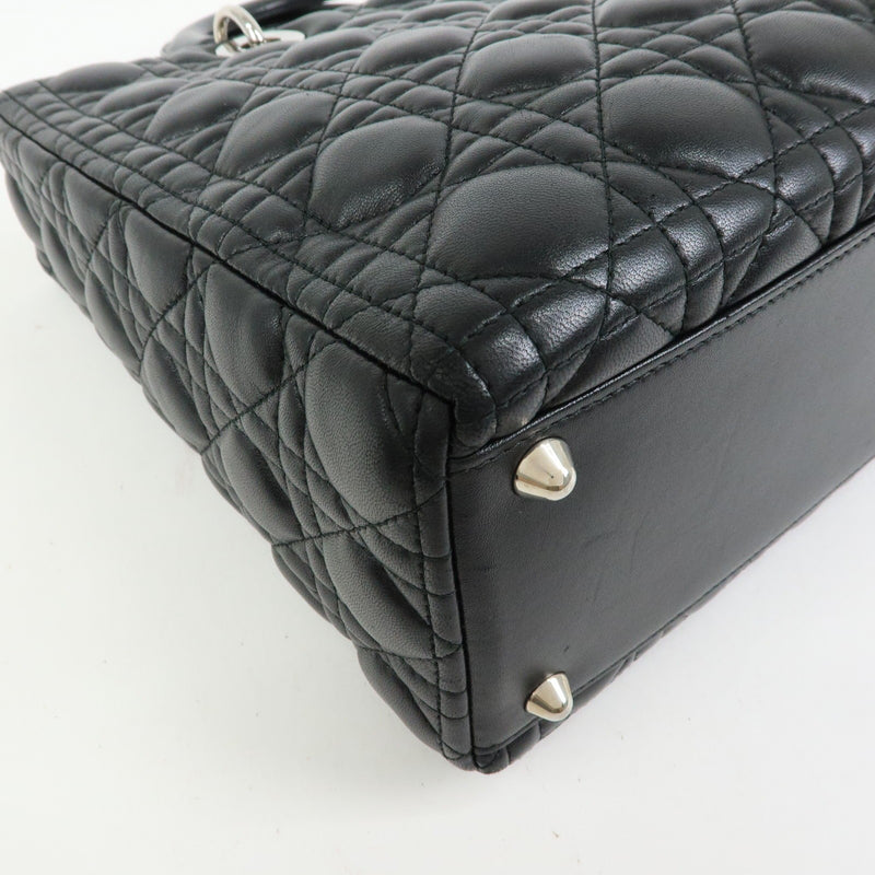 Christian Dior Lady Cannage Quilt Lambskin Black Leather Bag