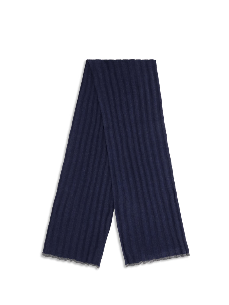 Brunello Cucinelli Ribbed Cashmere Scarf — Navy Kashmir/capra Hircus Scarfs