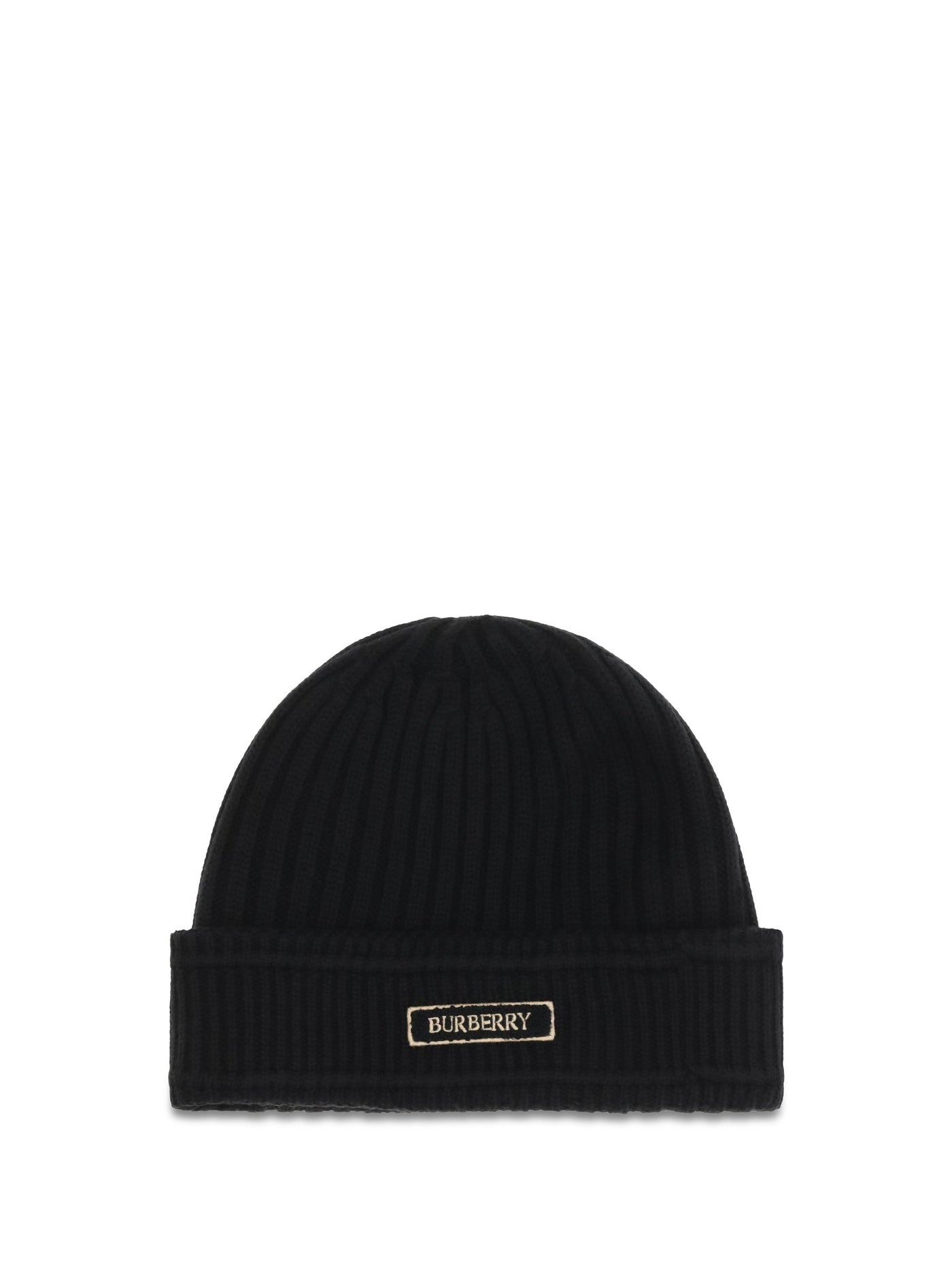 Burberry 8103340 Ribbed Merino Wool Beanie — Black Ovis Aries Beanies