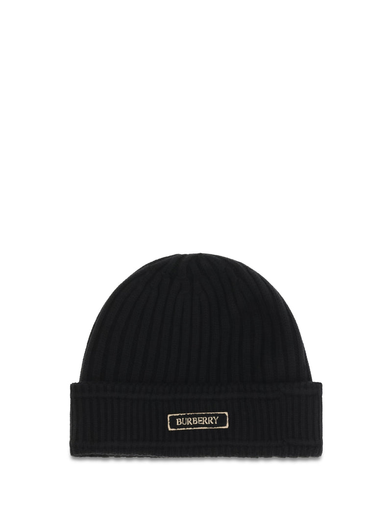 Burberry 8103340 Merino Wool Ribbed Knit Beanie — Black Beanies