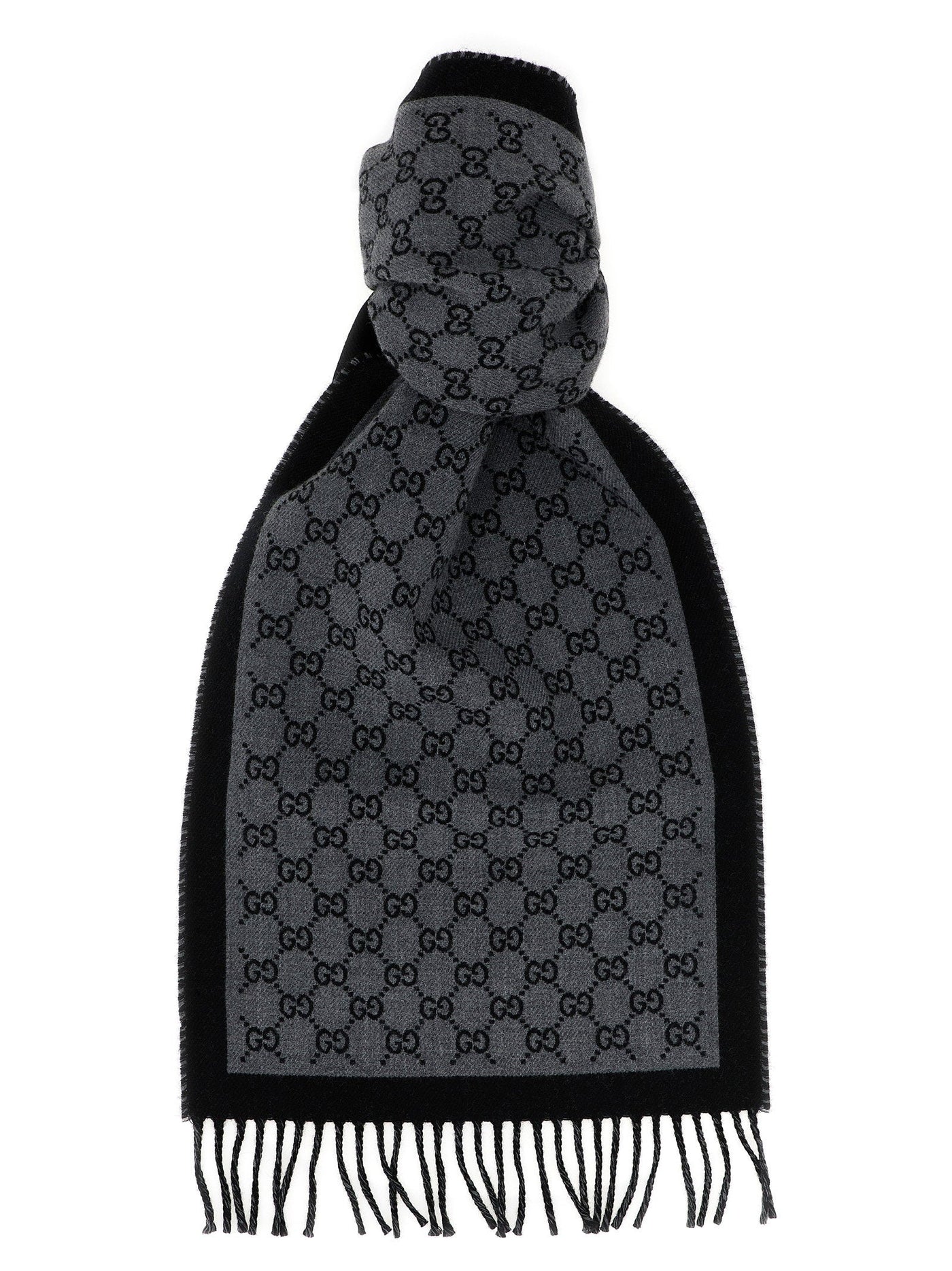 Gucci Gg Jacquard Wool Scarf — Grey Scarfs