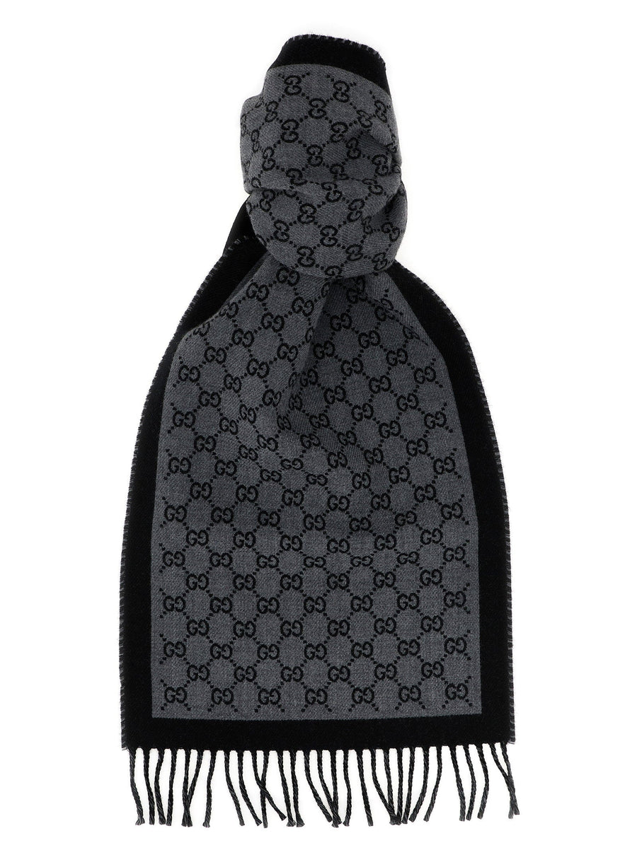 Gucci Gg Jacquard Wool Scarf — Grey Scarfs