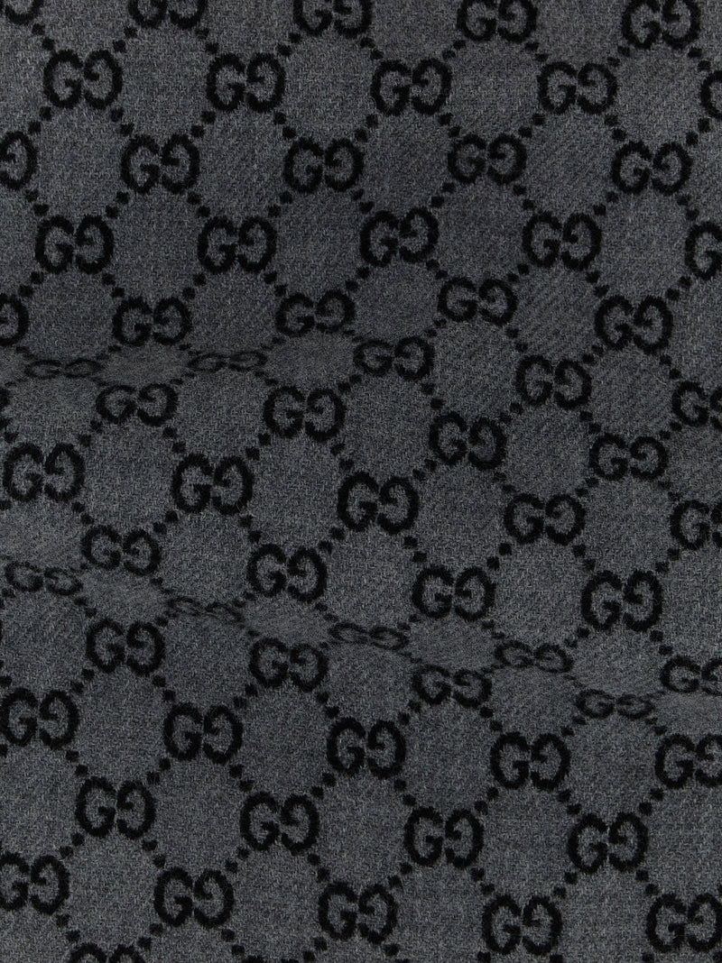 Gucci Gg Jacquard Wool Scarf — Grey Scarfs
