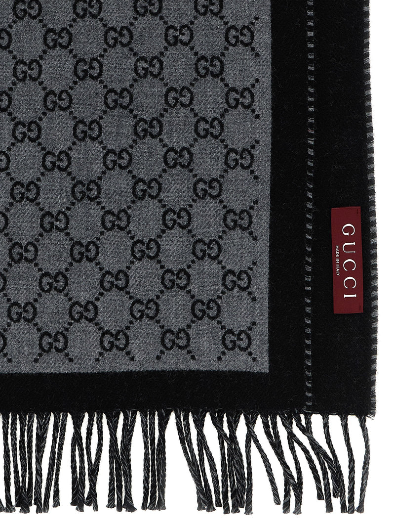 Gucci Gg Jacquard Wool Scarf — Grey Scarfs
