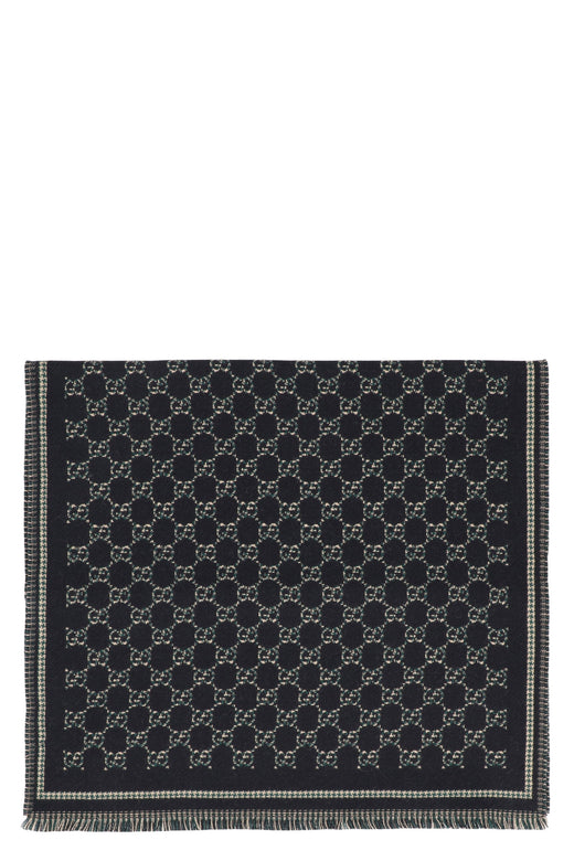 Gucci Wool Jacquard Gg Logo Scarf — Black Scarfs