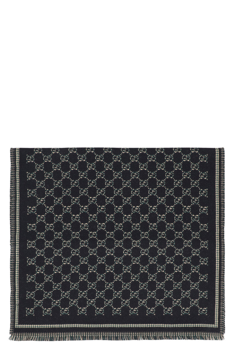 Gucci Wool Jacquard Gg Logo Scarf — Black Scarfs