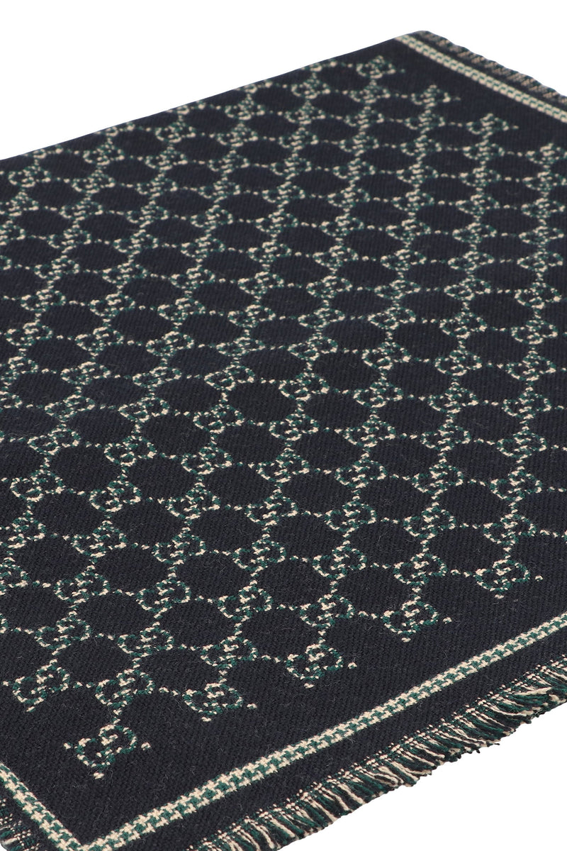 Gucci Wool Jacquard Gg Logo Scarf — Black Scarfs