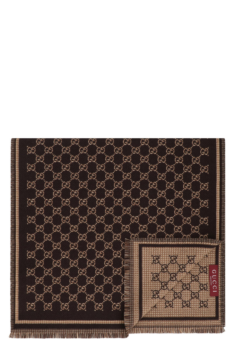 Gucci Gg Jacquard Wool Scarf — Brown Scarfs