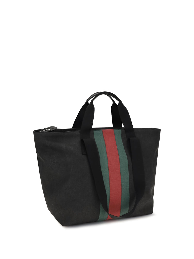 Gucci Web Tote Bag — Black Cotton
