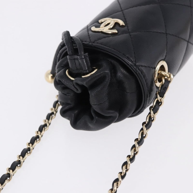 Chanel Drawstring Bucket With Chain Quilted Lambskin Black Leather Bag