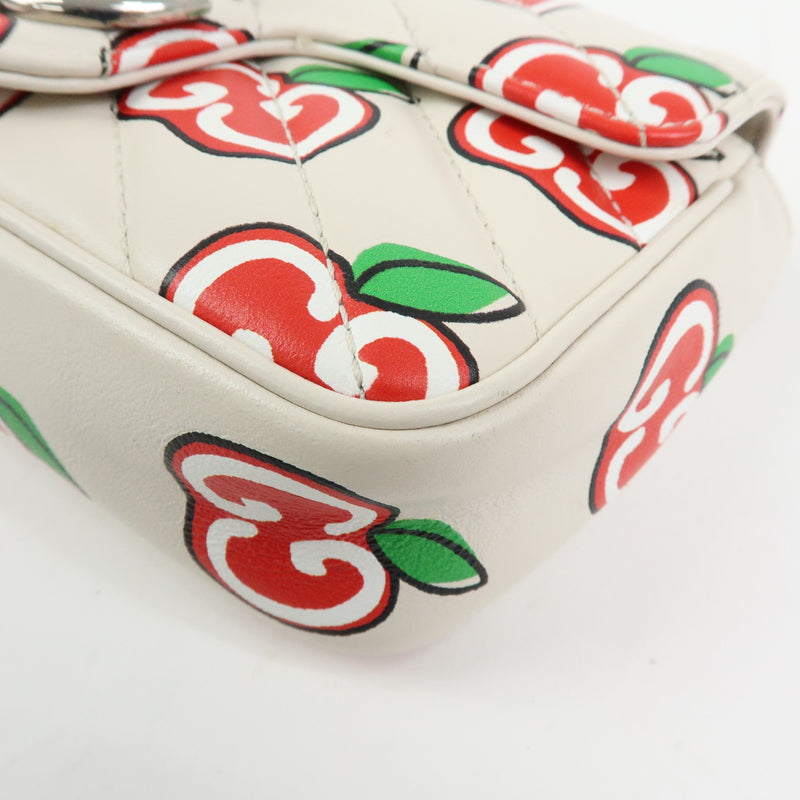 Gucci Gg Marmont Flap Printed Diagonal Quilted Leather White Bag