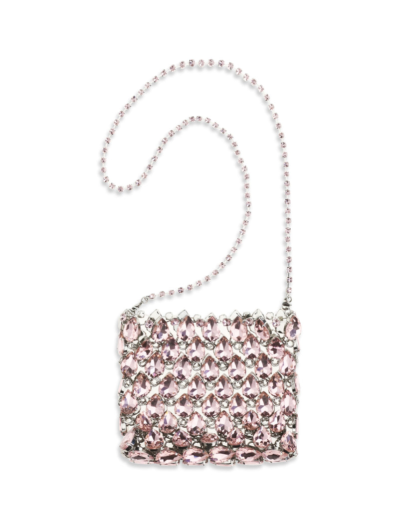 Self-Portrait Crystal Mesh Shoulder Bag — Pink Polyester