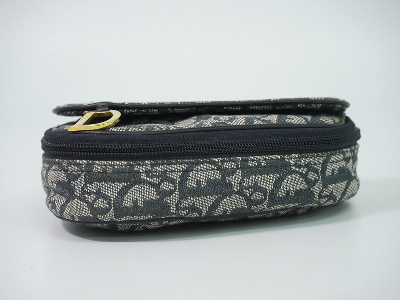 Christian Dior Saddle Zip Diorissimo Canvas Navy Bag