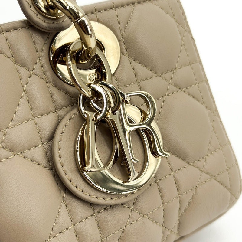 Christian Dior Lady D-Joy Cannage Quilt Lambskin Beige Leather Bag