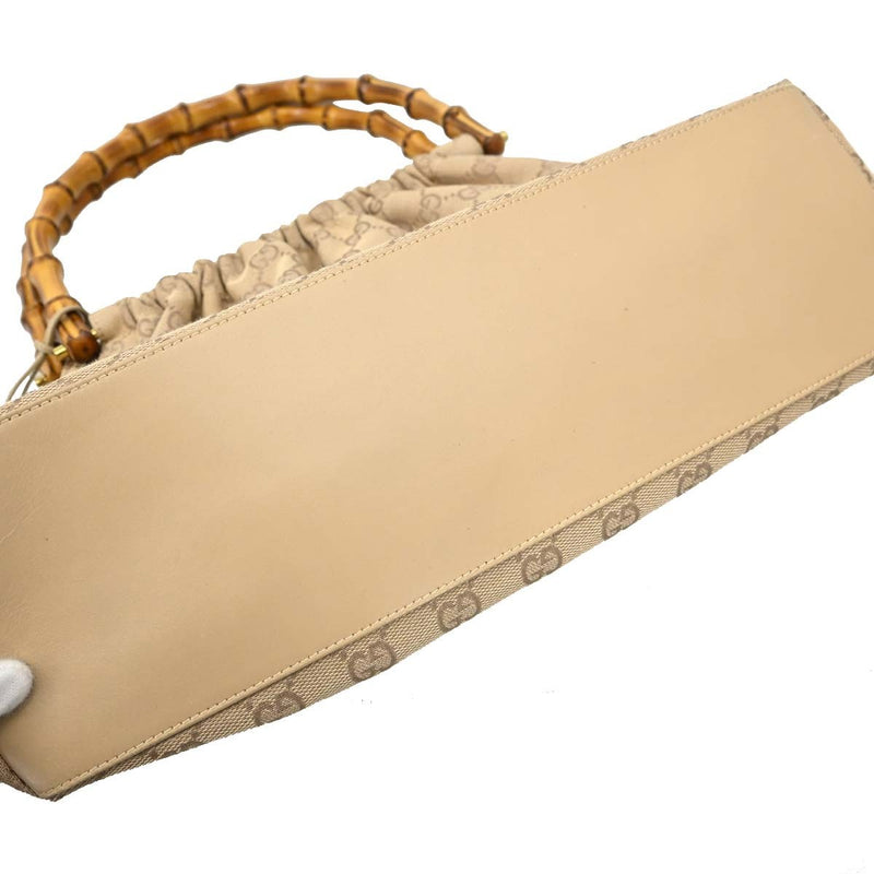 Gucci Bamboo Frame Satchel Gg Canvas Beige