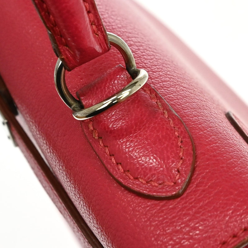 Hermes Kelly Red Chevre De Coromandel With Palladium Hardware Pink Calfskin Bag